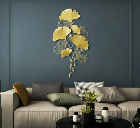Decorazione da parete 3D Ginkgo in metallo, decorazione da parete con foglie, decorazione da parete, sfondo da parete o soggiorno