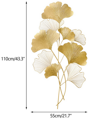 Decorazione da parete 3D Ginkgo in metallo, decorazione da parete con foglie, decorazione da parete, sfondo da parete o soggiorno