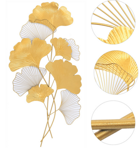 Decorazione da parete 3D Ginkgo in metallo, decorazione da parete con foglie, decorazione da parete, sfondo da parete o soggiorno