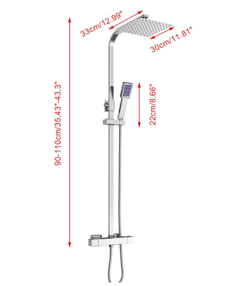 30cm Sistema doccia a Parete con termostato in acciaio inox