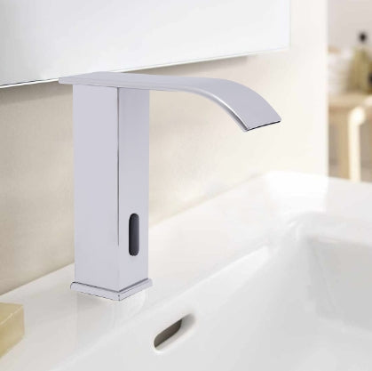Rubinetto con sensore a infrarossi, rubinetto per lavabo senza contatto da bagno per cucina, WC rubinetto automatico (argento)