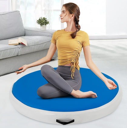 Tappetino gonfiabile per allenamento con pompa ad aria da 600 W,tappetino da ginnastica, yoga, attività all'aperto, blu (100 x 10 cm)
