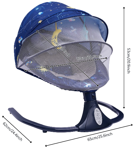 Sdraietta Elettrica Neonati con musica e sedile, con giocattolo, telecomando, zanzariera rimovibile e tettuccia, per 0 ~ 18 mesi (blu)