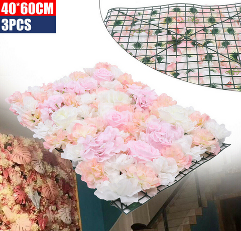 3 pezzi 40 * 60 cm muro di fiori artificiali muro di rose fiori di seta fai da te muro di fiori (rosa + bianco)