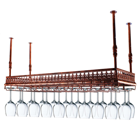 Portabicchieri da Vino Scaffale da soffitto per bicchieri di vino, in metallo, stile retrò, da appendere, per bar, decorazione, 35 x 120 cm