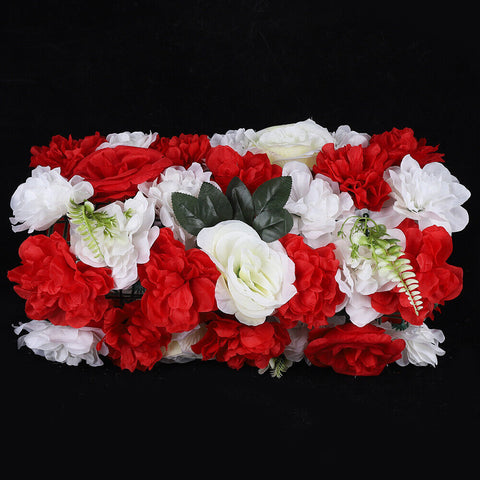 Fiori artificiali Fiori di seta Grande dalia rossa + Rosa + Foglia Muro di fiori di rose da parete per la decorazione di nozze