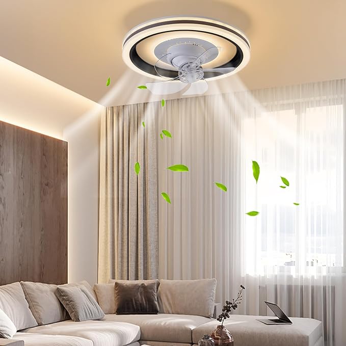 Ventilatore da Soffitto Girevole da 18,5 pollici, Ventilatori da Soffitto Reversibili con Controllo Remoto, Funzione di Temporizzazione per Soggiorno, Sala da Pranzo, Camera da Letto (Nero)