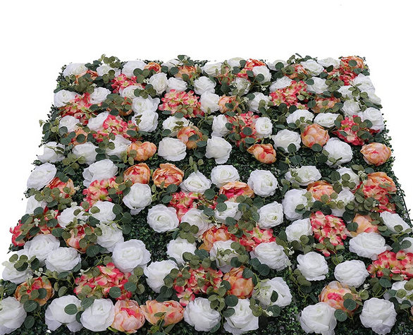 6 pannelli di fiori artificiali, 60 x 40 cm, bianco + rosa, decorazione da parete con fiori realistici, per feste, matrimoni, Natale, decorazione per la casa