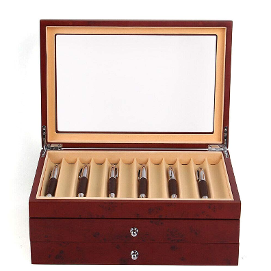 Portapenne in legno per 34 penne stilografiche, portapenne, espositore con cassetti a tre livelli (rosso)