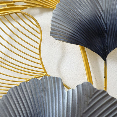 2 pezzi di foglie di ginkgo in metallo 3D decorazione da parete parete decorazione soggiorno foglie di ginkgo dorate
