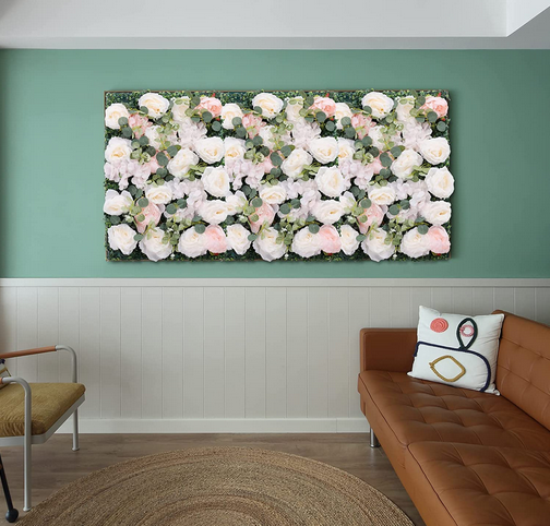 6 pareti di fiori artificiali, decorazione per la casa, 60 x 40 cm, in seta realistica, fiori bianchi e rosa, per feste, matrimoni, decorazioni per la casa