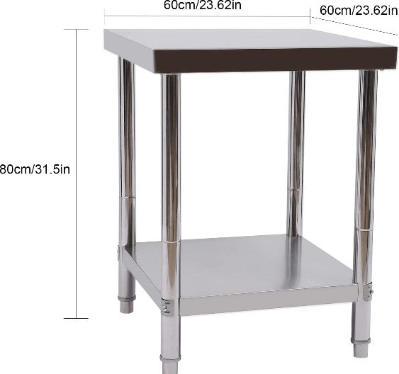 Tavolo da lavoro e preparazione in acciaio inossidabile 61 x 61 cm