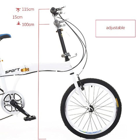 Bicicletta pieghevole da 20" Bicicletta da città per adulti Bici nero bianco