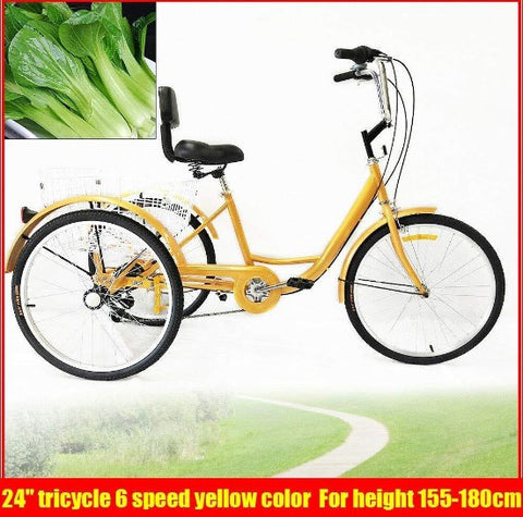 24" 6 velocità, triciclo per adulti + cestino, giallo (senza luce)