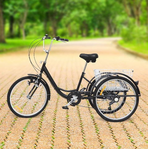 Triciclo per adulti a 6 velocità, bicicletta per anziani con cestino