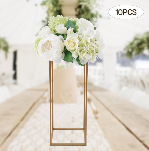Portafiori da matrimonio rimovibile da 10 pezzi con vasi rettangolari dal design geometrico per feste, oro (10 pezzi, 80 cm)