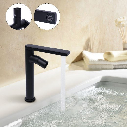 Rubinetto per lavabo da bagno girevole a 360 ° Rubinetto per lavabo da 3/8 "rubinetto per bagno freddo in ottone nero