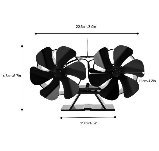 Ventilatore per camino, 12 pale, Ventilatore per stufa, Ventilatore senza elettricità, Ventilatore termico