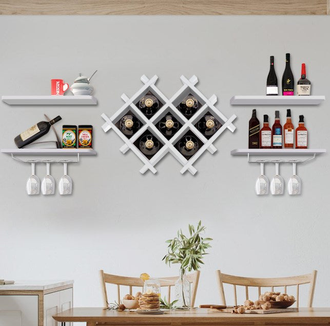 Moderno armadietto per il vino appeso al muro scaffali portabottiglie, colore: bianco.