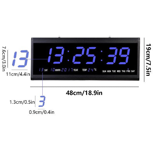 Orologio da parete digitale a LED con display di data e temperatura - 480 x 190 x 30 mm, orologio da parete digitale per soggiorno, camera da letto, cucina, ufficio