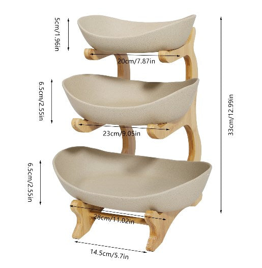 Alzata per frutta a 3 piani in ceramica, multifunzionale, in ceramica, per frutta, snack (marrone)