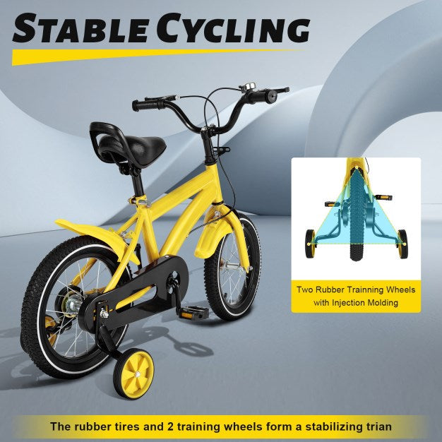 14" Bicicletta per Bambini /Bambine Kid Balance Riding Bike con Ruote da Allenamento Giallo