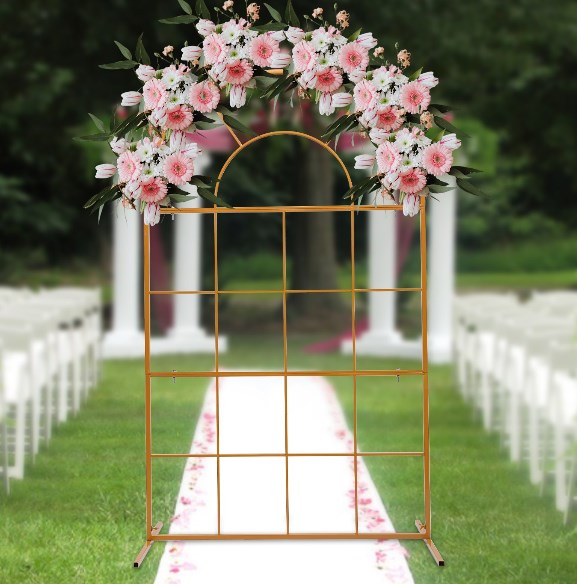 2 m Arco per Matrimonio Oro, Cerimonia, Supporto per Fiori, in Metallo, per Feste di Compleanno, Decorazione da Giardino