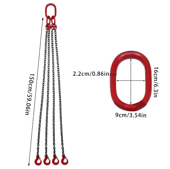 Catena per catena, G80, in acciaio al manganese, 5T, 4 gambe, catena ad alta resistenza, 1,5 m