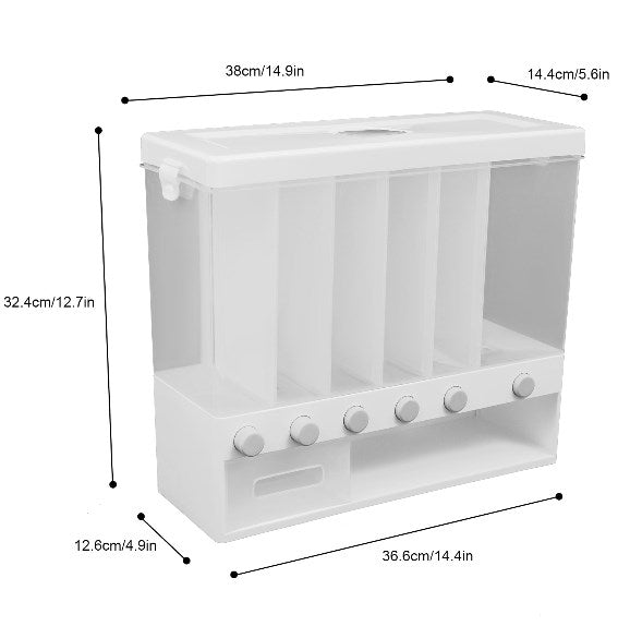 Dispenser di riso, contenitore di riso, con 6 divisioni, dispenser di alimenti secchi, dispenser di riso