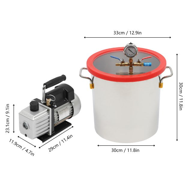 Kit per camera di degassaggio sottovuoto da 5 galloni in acciaio inox, 18 l, con 5 CFM 1/3HP pompa a vuoto monostadio