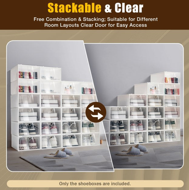 Set 30 Scatole per Scarpe 30x18x9,5 cm Contenitore Organizzatore  Salvaspazio Trasparenti