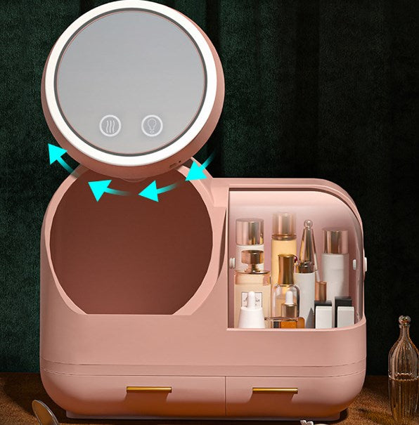 Organizzatore di Cosmetici con Luce LED e Specchio da Trucco, Contenitore per Cosmetici a LED con Ricarica USB (rosa)