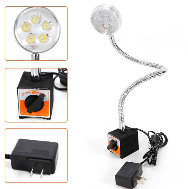 Lampada da lavoro con base magnetica a LED, Lampada magnetica a collo di cigno flessibile, 5 W