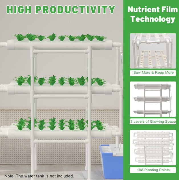 Sistema idroponico Hydrokultur vegetale a 3 ripiani Kit di coltivazione 108 siti di piante