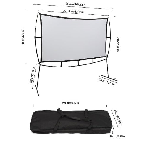 Schermo proiettore portatile 100 pollici, 16:9 4K HD,  per serate cinematografiche interne ed esterne.