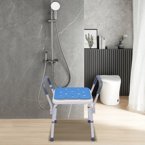 Sedia da doccia con braccioli e schienale, regolabile in Altezza,150 kg, colore bianco
