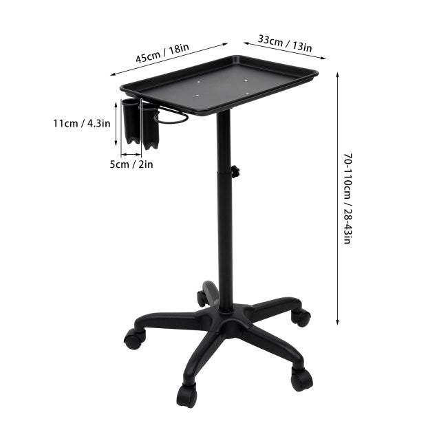 Carrello da Parrucchiere, Carrello da Lavoro Professionale Regolabile in Altezza 70 -110 CM (NERO)