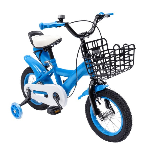 12 pollici Bicicletta per bambini con cestino Bicicletta Blu per bambine con rotelle per allenamento di sicurezza per principianti