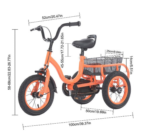 12 Pollici Bici 3 Ruote Bambini, Triciclo Bici Bambini Biciclette , per ragazzi, ragazze, 3 route, con cestino