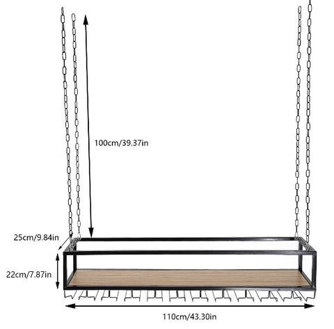 Porta bicchieri da vino sospeso con supporto in vetro e scaffale,  per hotel, bar, cantine e armadi per vino a casa (110 x 25 x 22 cm)