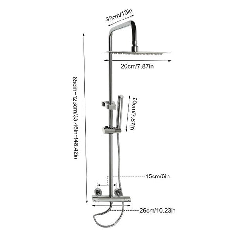 Sistema doccia con termostato, soffione doccia a pioggia , set con soffione doccia a pioggia, 26 cm (argento)