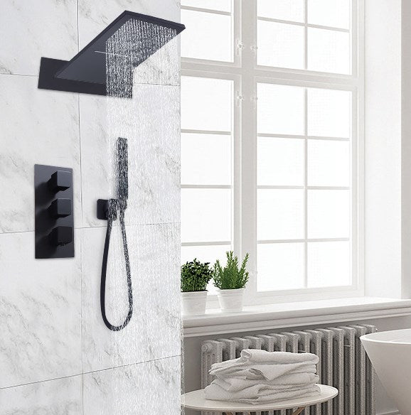 Rubinetto doccia nero, sistema doccia a incasso, Sistema termostatico, per vasca da bagno