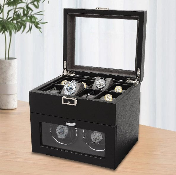 Watch Winder - Vetrina per orologi automatici 2 + 8 orology con organizer da uomo