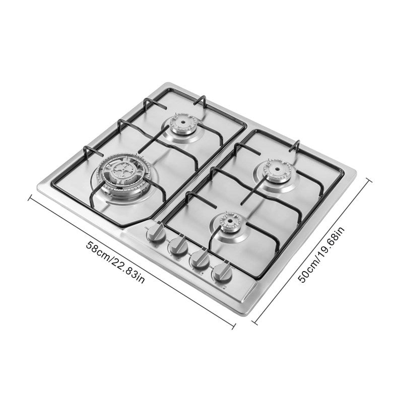 Piano cottura a gas da incasso 4 fiamme gas/gpl, cucina a gas in acciaio inox con griglie in fusione di fiamma