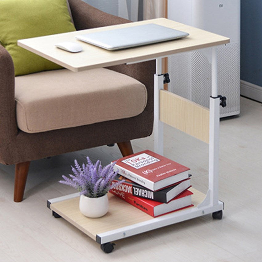 Tavolino per divano e salotto, mobile in metallo con ruote bloccabili, regolabile in altezza per letto