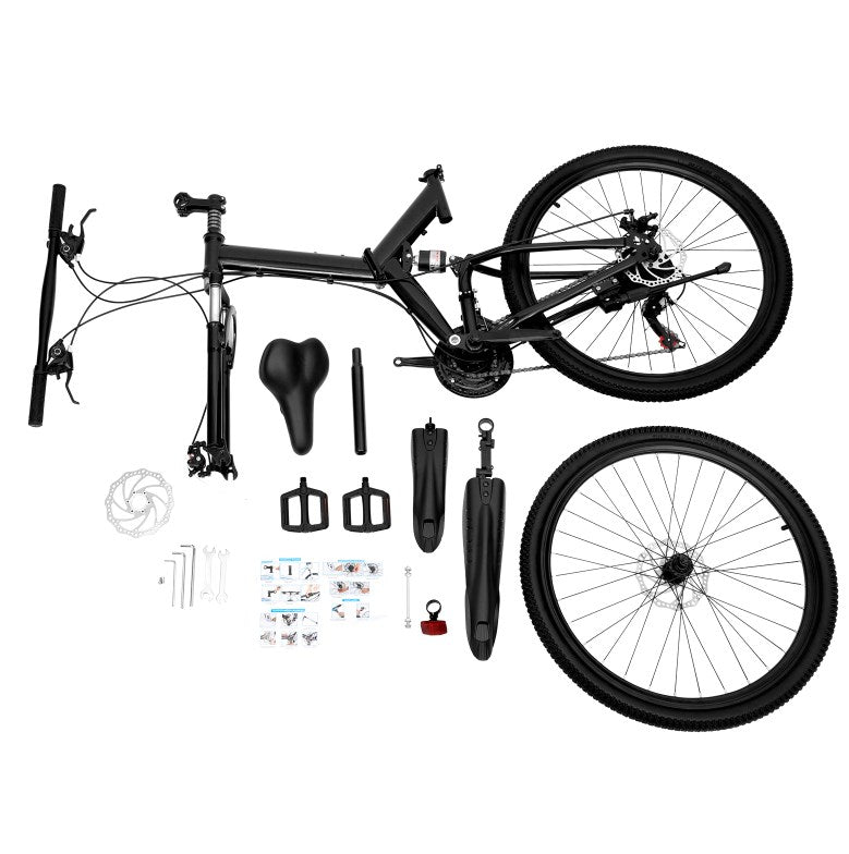 Bicicletta pieghevole da 26 pollici, 21 marce, da campeggio, Mountain bike colore nero