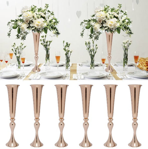 6 vasi a tromba in metallo alto 56,5 cm, in metallo, per Decorazione, Centrotavola, Matrimonio, Cena, Festa di Natale