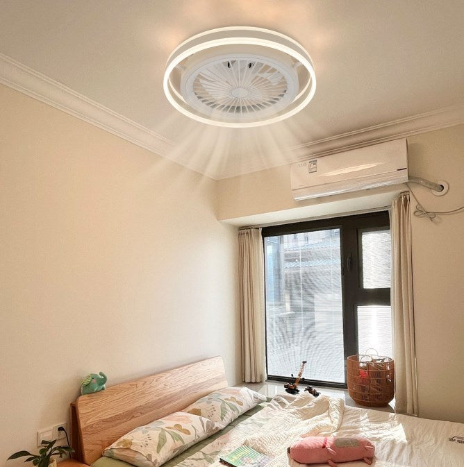 Ventilatore da soffitto tondo con telecomando per illuminazione a LED lampada da soffitto camera da letto