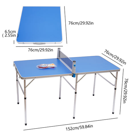 Tavolo da ping pong pieghevole 60*30*30 pollici, con 2 racchette + 3 palle da ping pong