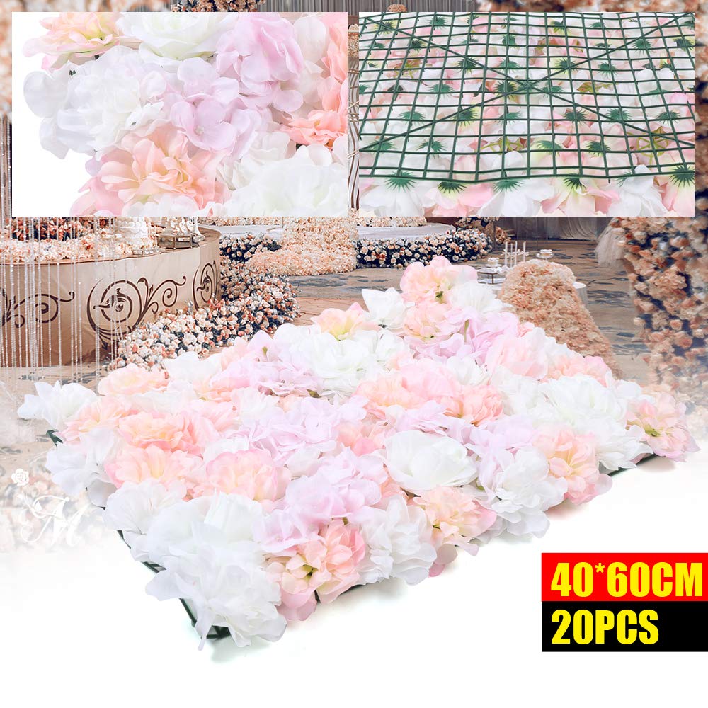 20 pannelli da parete di fiori artificiali in seta, decorazione da parete per giardino, matrimoni, 40 x 60 cm